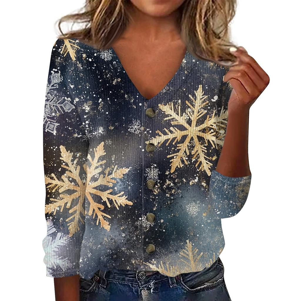 Damen Mode Print Langarm Strickjacke mit Knopfleiste