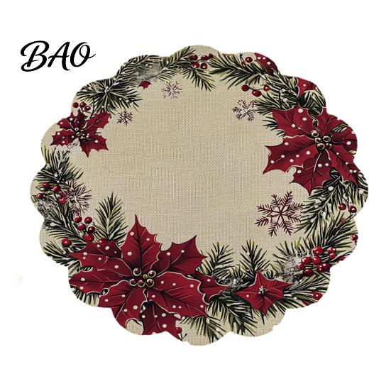 Tapis de Table Rond Antidérapant Décoration de Cuisine Motif Festif de Noël 14 Pouces Protecteur de Table Anti-Taches Résistant à la Chaleur Pad d'Isolation de Table