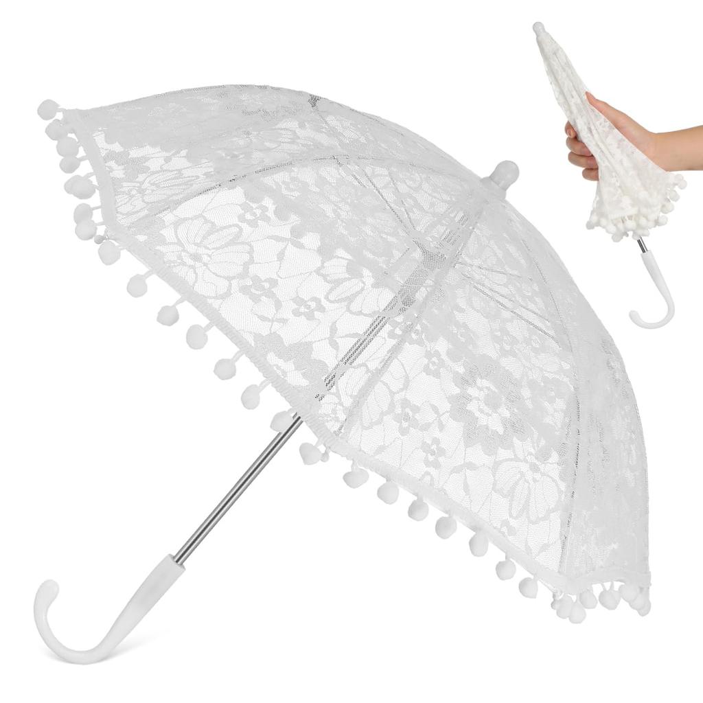 CALLARON Lace Long Lightweight Can be Used as a Sun Stylish Embroidered Perfect for Bridal Photography Tea and Dances Women's Umbrella, 47cm, 107g,