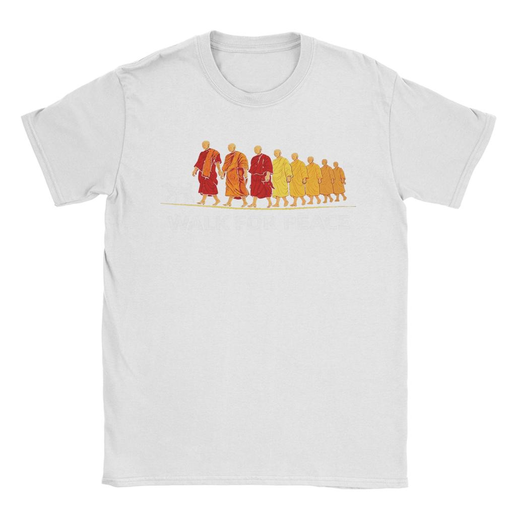 Unisex T-Shirt Retro Walk for Peace Mönche mit Aloka Hund Minimalistisch Zen Lässig Baumwolle T-Shirt Rundhals Kleidung Geschenk