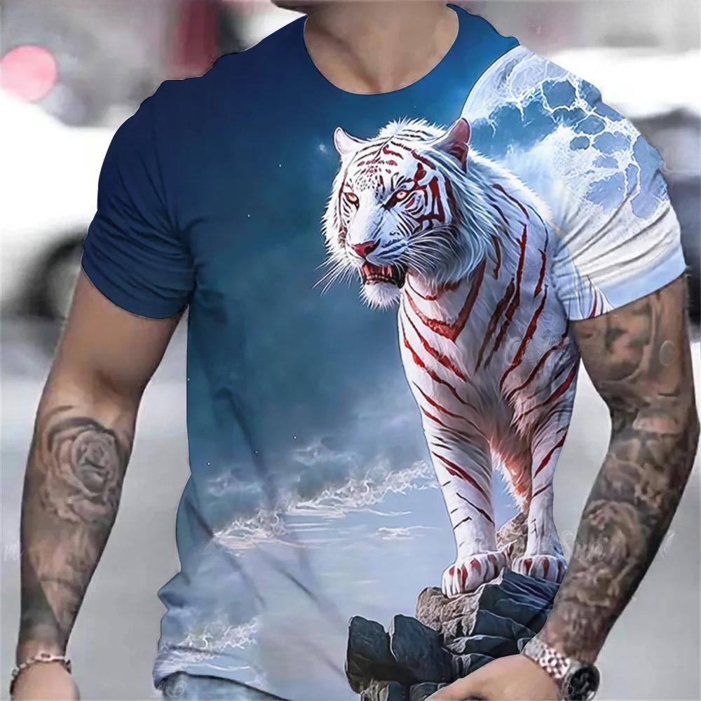 Tiger Print T-Shirt 3D Animal Men's Shirts Summer Short Sleeved Male Pullover Oversized T-shirts Casual Tops Tees Men Clothing Shirt