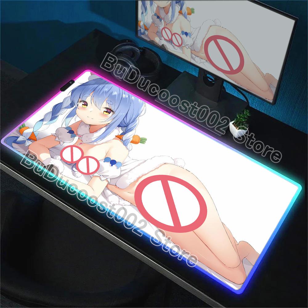 RGB Glowing Hololive Usada Pekora Mousepad Laptop Anime Girl Kawaii Table Mat Non-Slip Office Keyboard Mouse Pad Large Mouse Mat