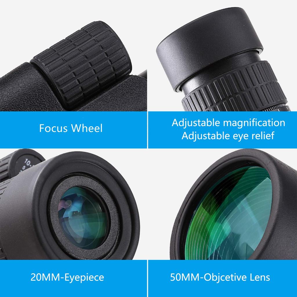 10-30x50 High Power Monocular Telescope Adjustable Magnification with Smartphone Holder Tripod FMC Coating BAK4 Prism Waterproof and Anti-fogging