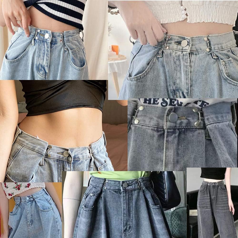 5-Set Metal Waist Buckle Extender for Jeans Adjustable Waist Extender Button for Pants Waist-in Button Nail-Free Detachable Button for Jeans Waist