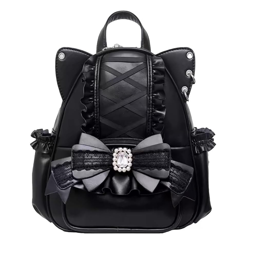

Landmine Large Cute Cat Ear Gothic Girl Angel Travel Free [KEWJYUE] Women s Backpack, Style, Capacity, Lightweight, Ribbon, Stylish, Backpack, чорний