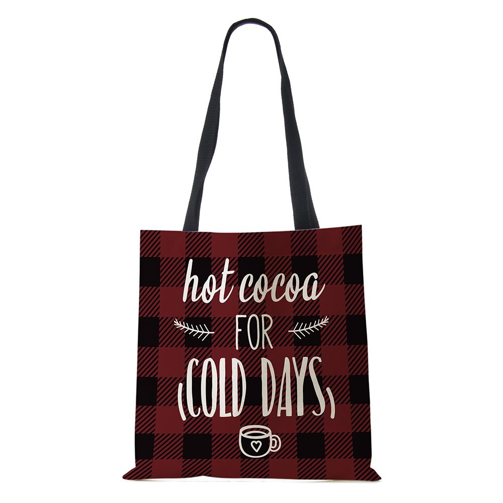 Christmas Harajuku Canvas Shopper Bag Merry Christmas Tree Reusable Travel Shoulder Bag Large Capacity Folding Storage Tote Hand KTB