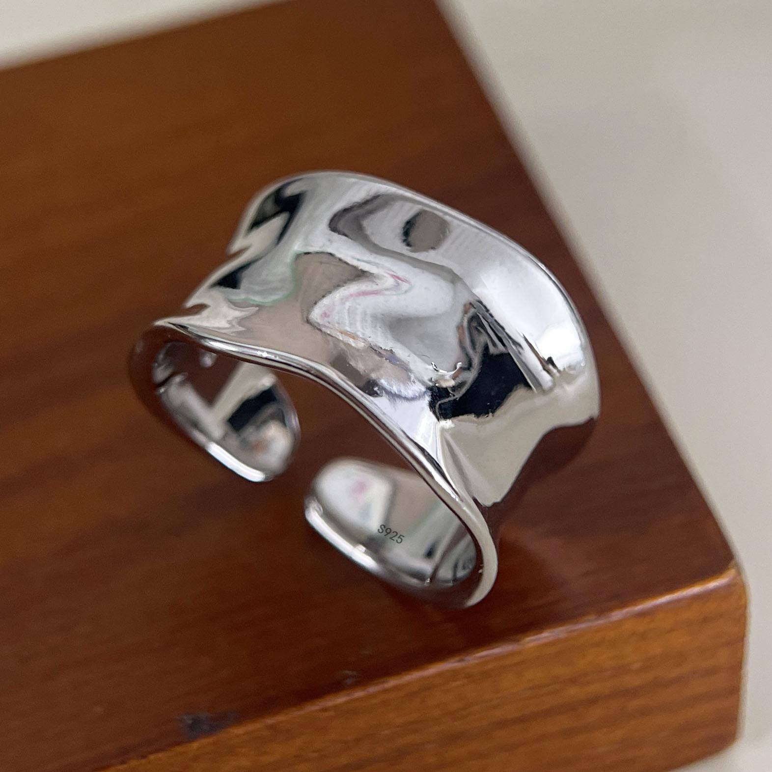 

BF CLUB 925 Sterling Rings for Women Simple Geometric Handmade Irregular Retro Vintage Wide Gold Ring Allergy For Birthday Gift resizable