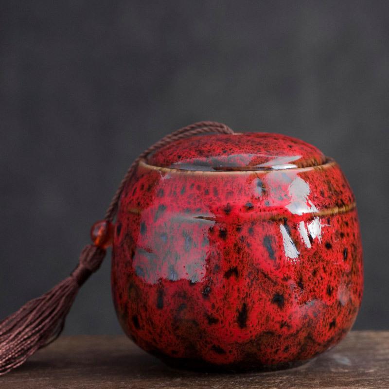 Creative Ceramic Small Tea Pot Kiln Turned Vintage Storage Candy Jar Portable Tea Set Accessories Medicine Powder Food Container