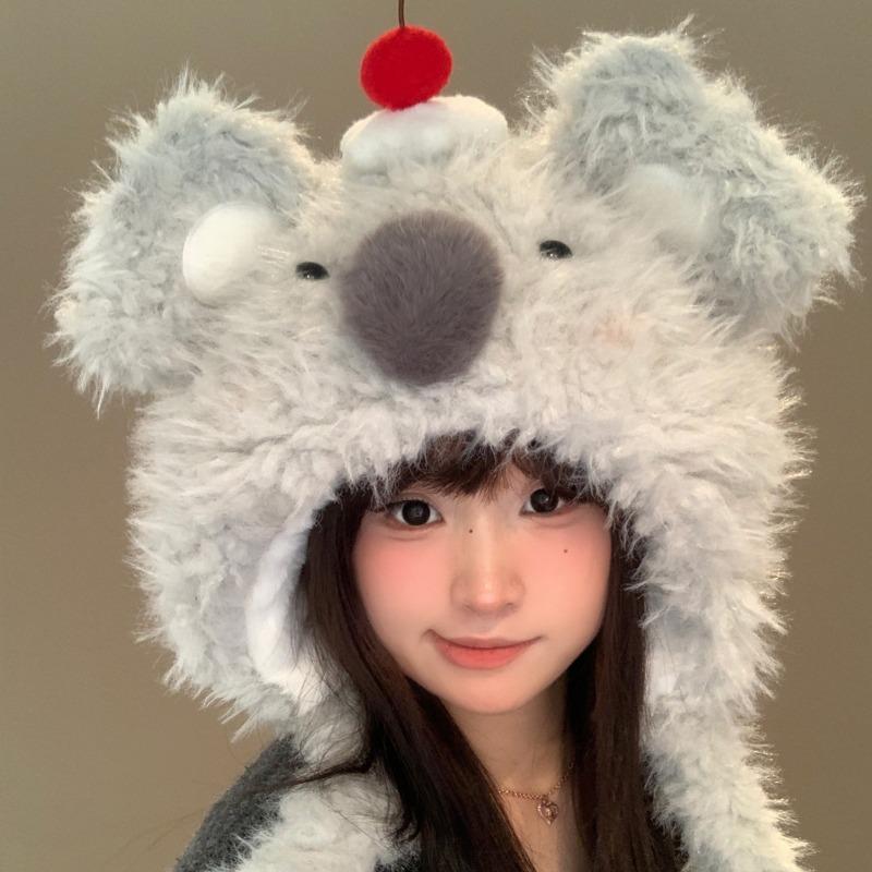 Damen S Koala Plüsch Ohrenklappen Wintermütze Warm Verdickt Für Große Köpfe