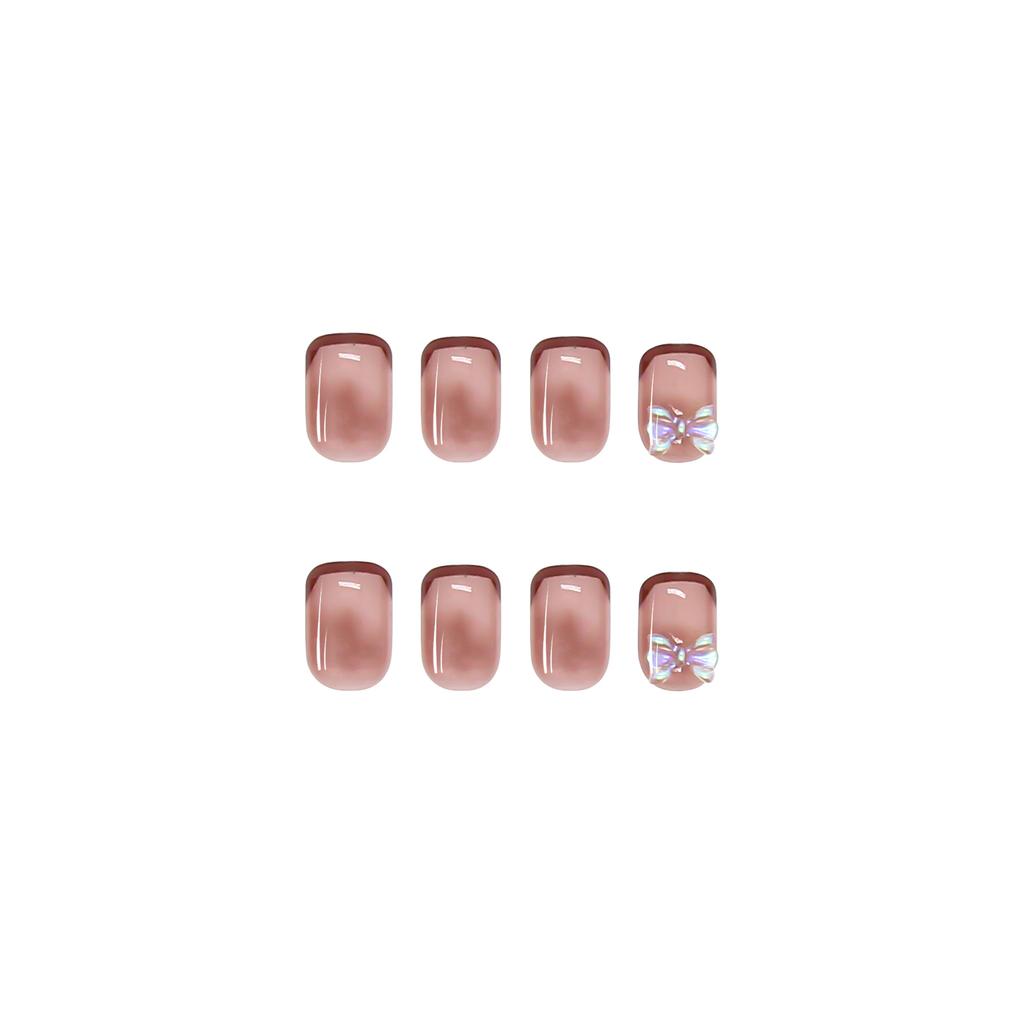 Wearable Nail Bean French Red Fake Nail Wearable Nail Sticker Removable Finished Nail Piece Nail Sticker