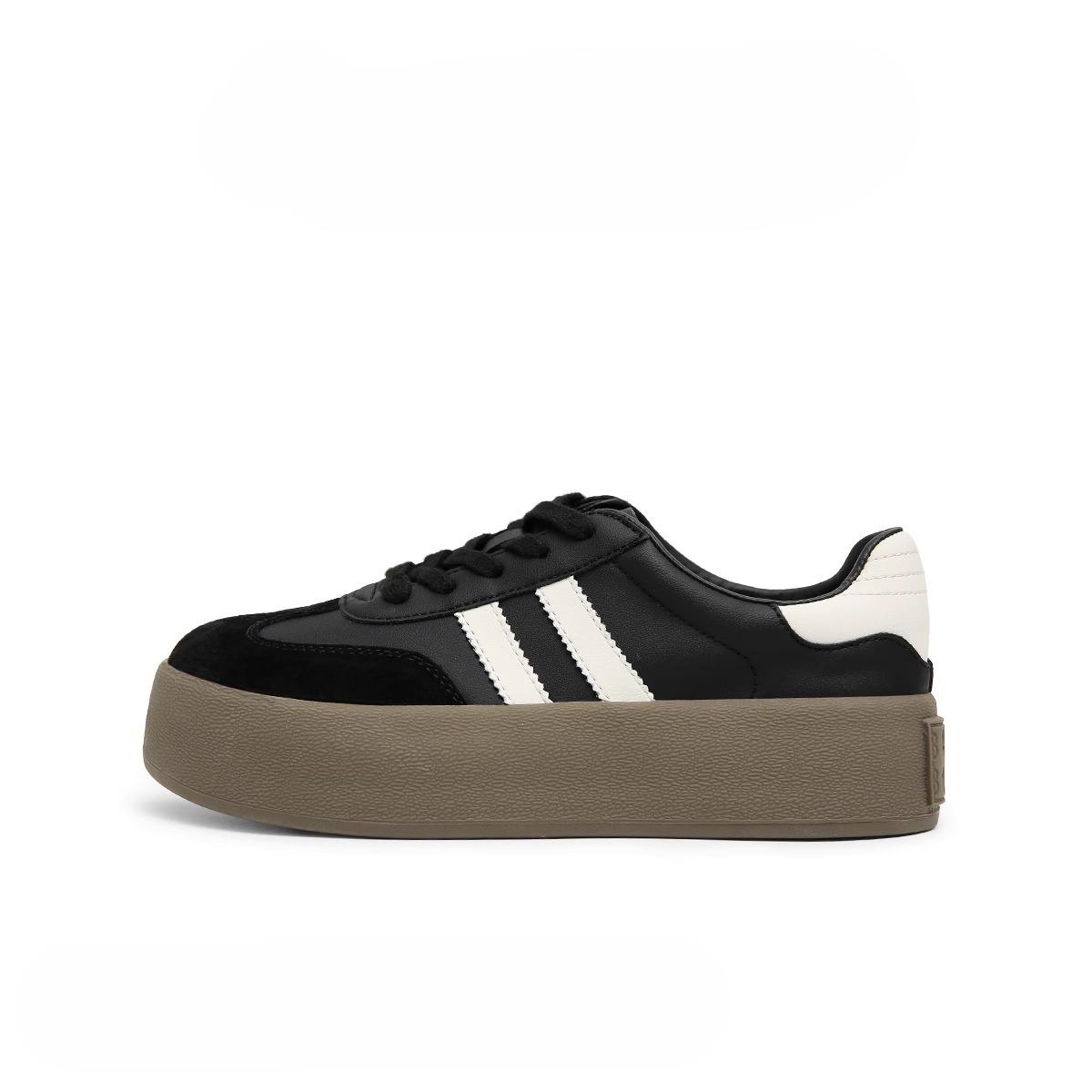 

Женские кожаные кеды на толстой подошве для спорта и повседневной носки, дышащие летние туфли, увеличивающие рост 40 чёрный