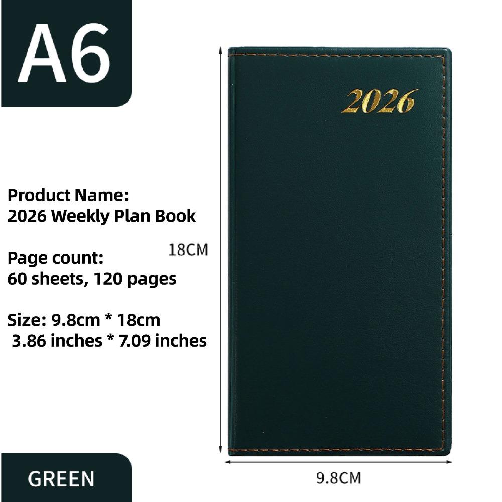 

A6 2026 Книга-планер Список дел Ежедневный Еженедельный Планировщик Высокое Качество Блокноты для Записей Студенты зелёный