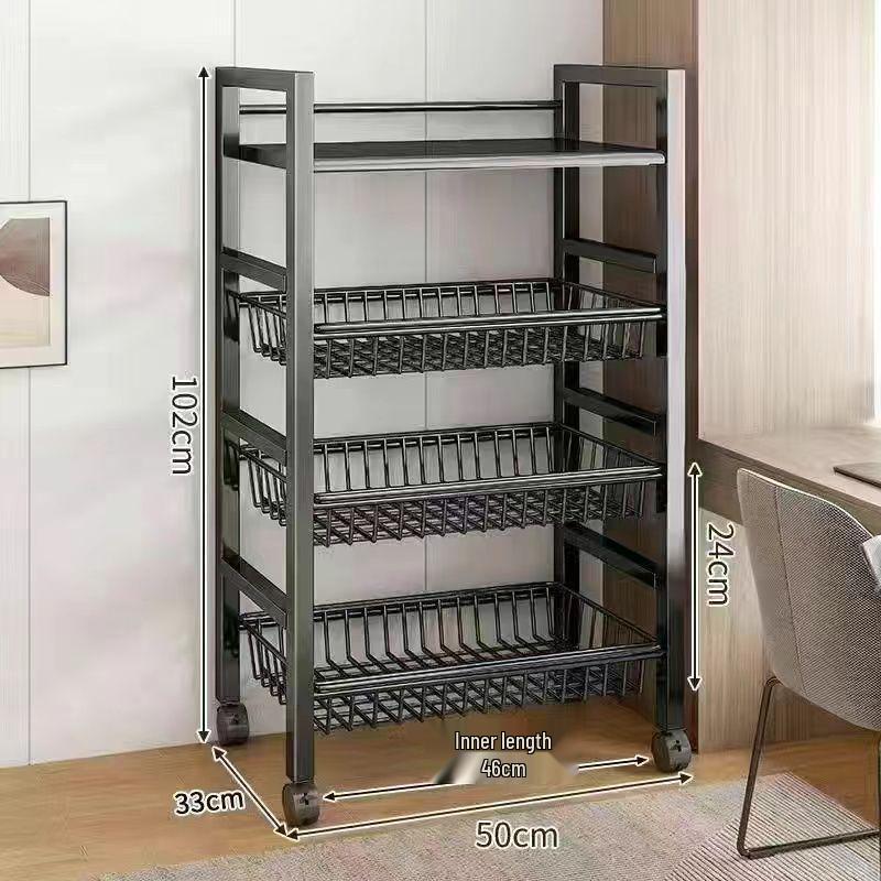 Multi-Layer Kitchen Rack: Extra Thick Microwave, Fruit & Veggie Storage with Wire Baskets & Rollers