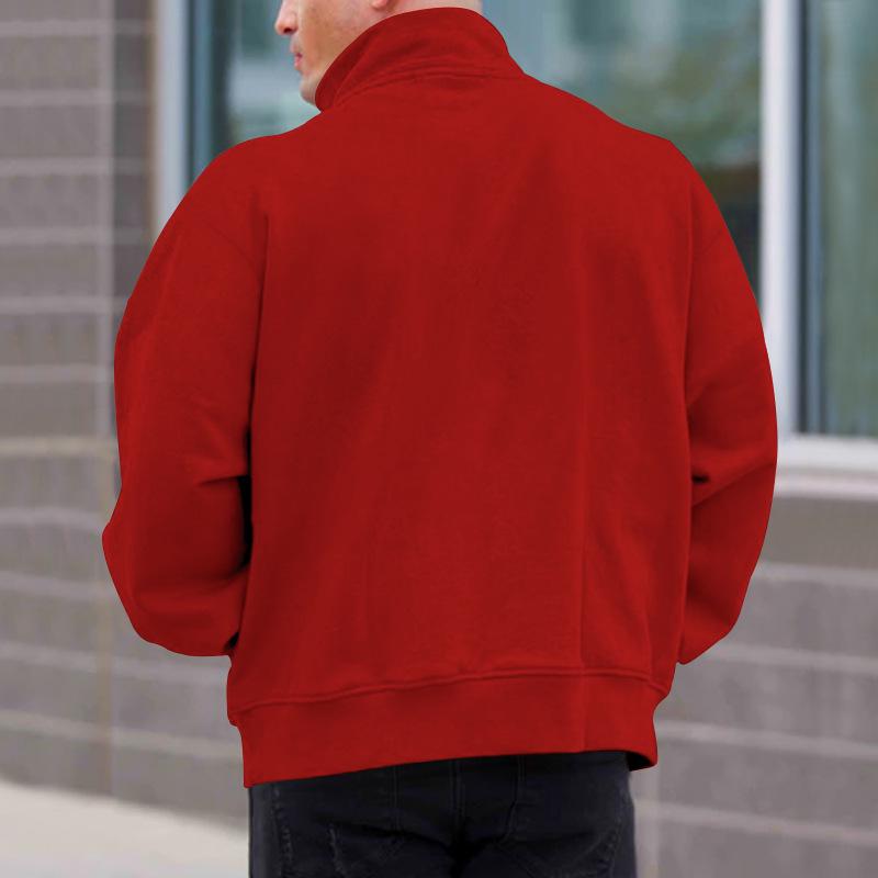 Autumn Winter Men's Plush Velvet Solid Long Sleeve Half Zip Polo Stand Collar Top
