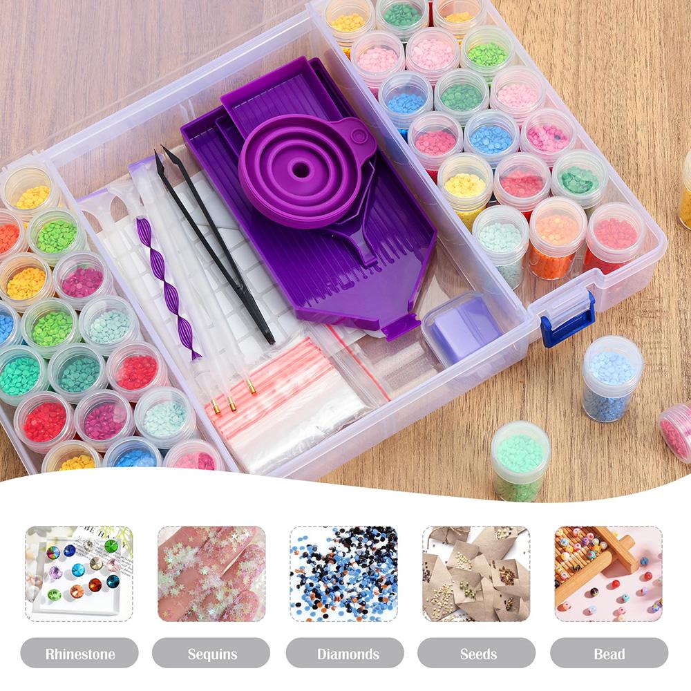 119pcs 5D DIY Diamond Painting Tools Container Case With 40 Slots Storage Container Box,drill pen,Clay ,Tray and Funnel Kits
