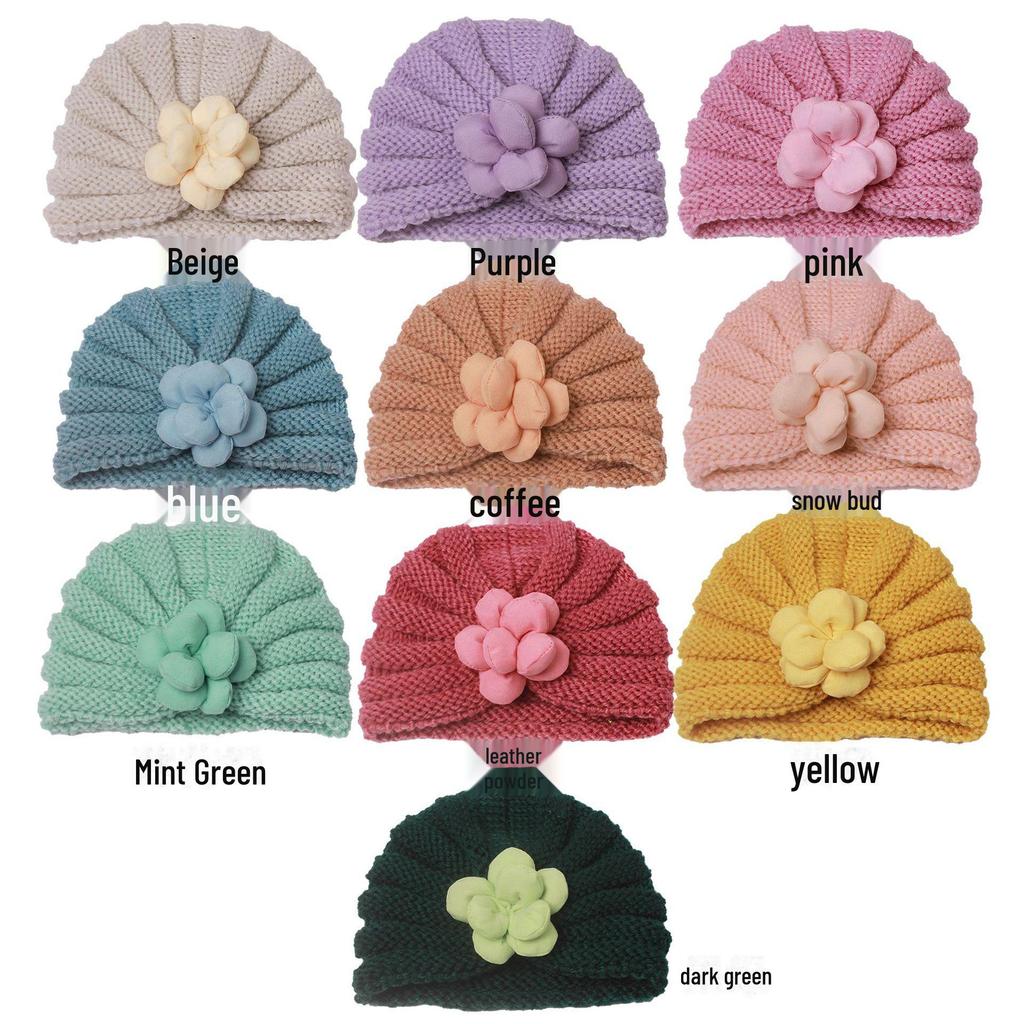 Europäische & Amerikanische Herbst/Winter Baby Strickmütze mit 3D Blume - Niedliche, Warme Kinder Mütze