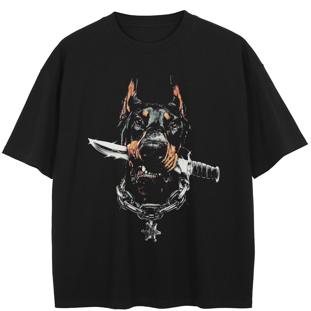 

Уличная футболка с рисунком Добермана, хлопковая черная футболка, топы унисекс, футболки, летняя футболка с короткими рукавами XXL чёрный