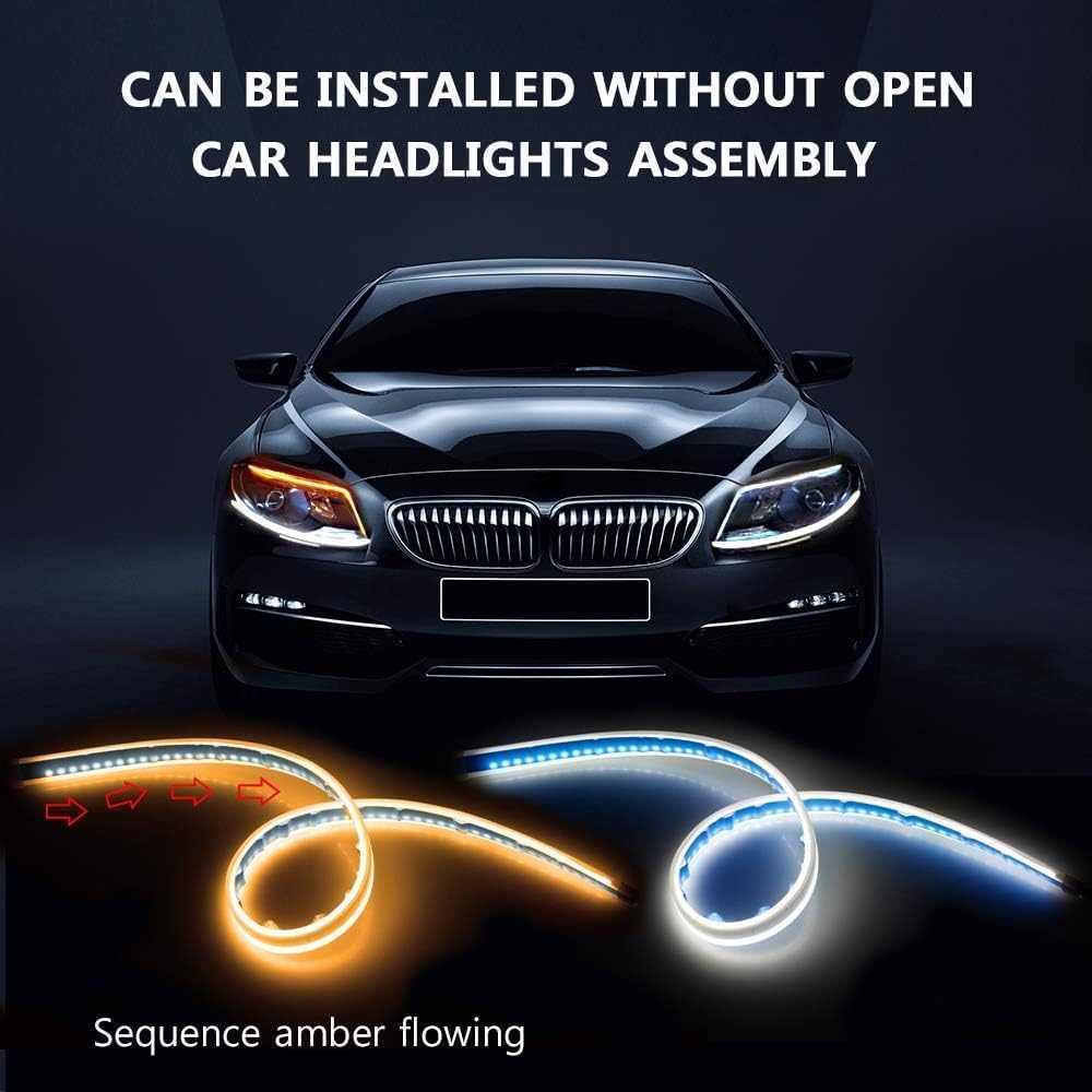

24 Inch LED Headlight Strips 2Pcs Waterproof Sequential Led Strip Exterior Led Lights for Car White Yellow