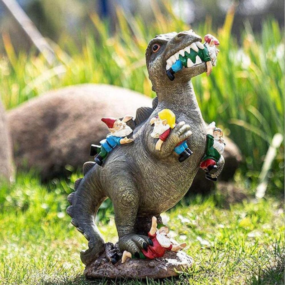

Best Art Gnome Statues Resin Figurine Garden Decor Mischievous Dinosaur Eating Gnome Statue Lawn