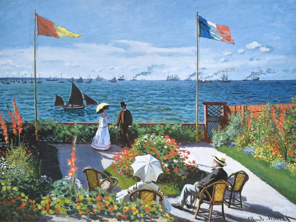 Sunny Town Gallery Painting Framed Monet of Santa F6 Framed Claude Monet and Hook 52 X 42 Cm "Terrace Adores" [String Included]