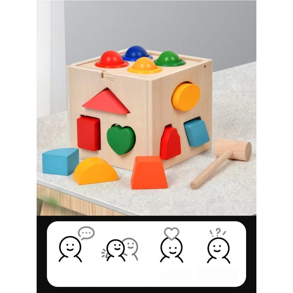 Montessori Intelligence Matching Box Geometric Shapes 3D Puzzle Early Education Three-Dimensional Wooden Paired Building Block