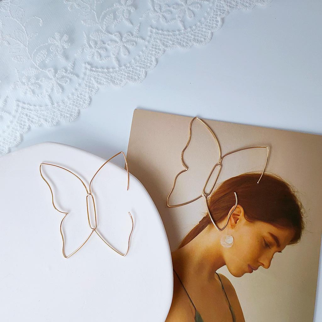 Sterling Silver Fashion Hollow Butterfly Dangle Stud Earrings Women Metal Big Wing Symmetry Earring Party Jewelry