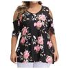 Women Fashion Floral Printing Short Sleeve T-Shirt Plus Size Round Neck Tops
