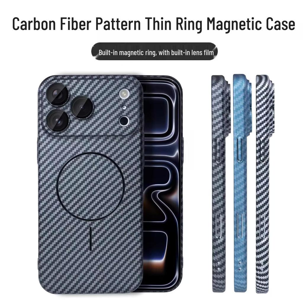 Apple 17 Pro Max Carbon Fiber Magnetic Phone Case with Lens Film for iPhone 15/14