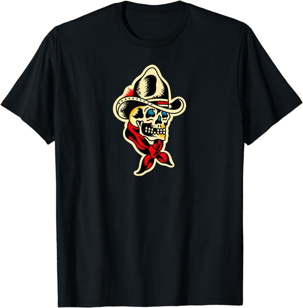Traditional Cowboy Skull Tattoo T-Shirt Unisex T-Shirt XXXXL