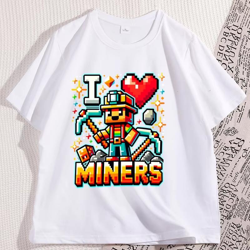 

I Love Miners Tshirt Funny Gamer Love Graphic Tees Cotton Summer Loose Print Casual T Shirt Round Neck Short Sleeved T-shirt S разноцветный