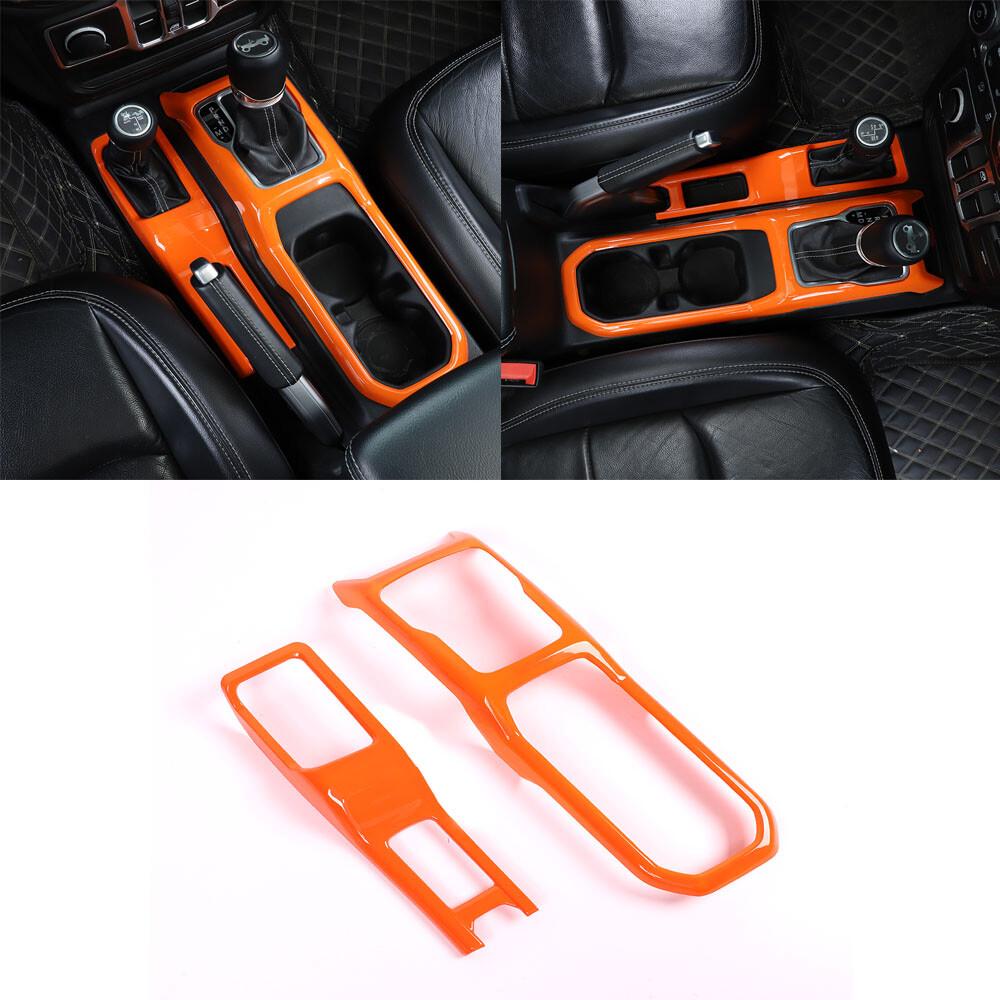 2pcs Central Gear Shift 4WD Panel Trim Cover for Jeep Wrangler JL JT 18+ Orange