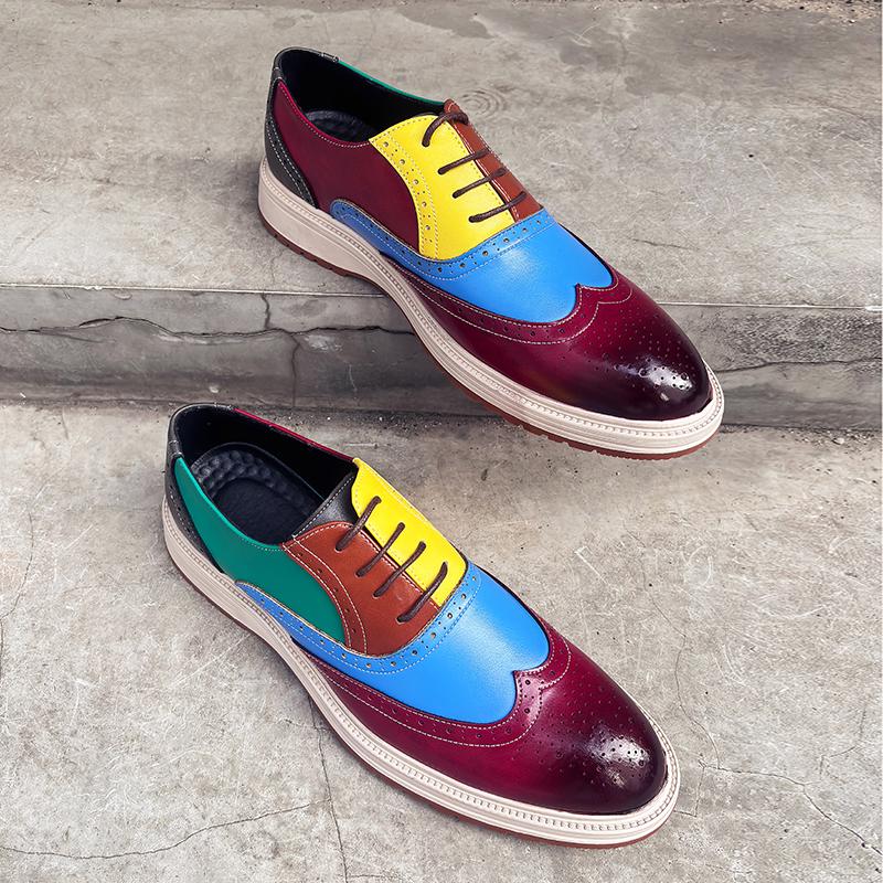 Chaussures Oxford à Talonnettes pour Homme Cuir Multicolore à Lacets Chaussures Business Casual pour Mariage Fête Occasion Formelle