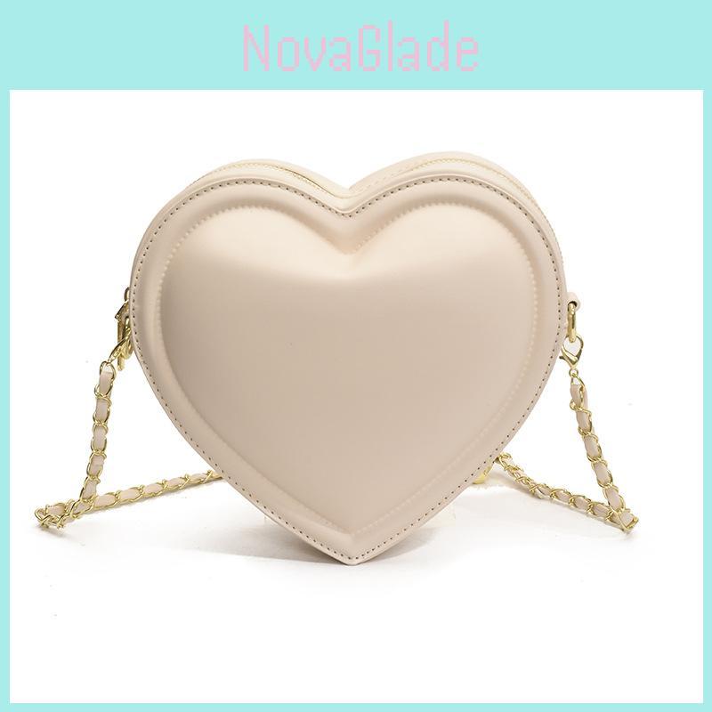 Simple Solid Color Heart Shaped Casual Shoulder Chain Bag For Women Summer