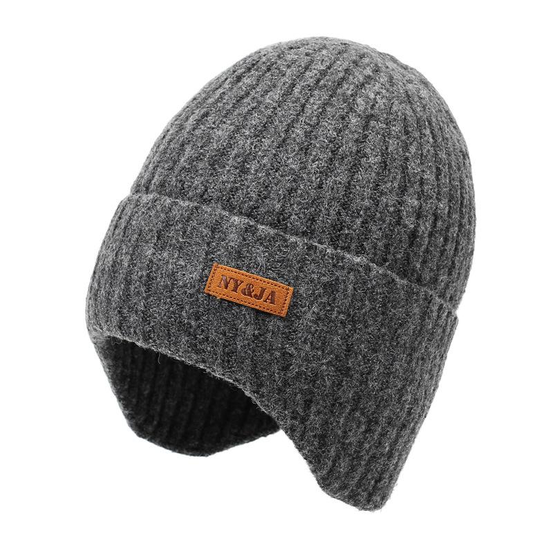 Men's Winter Warm Velvet Thick Hat Cycling Wool Hat Cold-Proof Ear Protection Knitted Hat