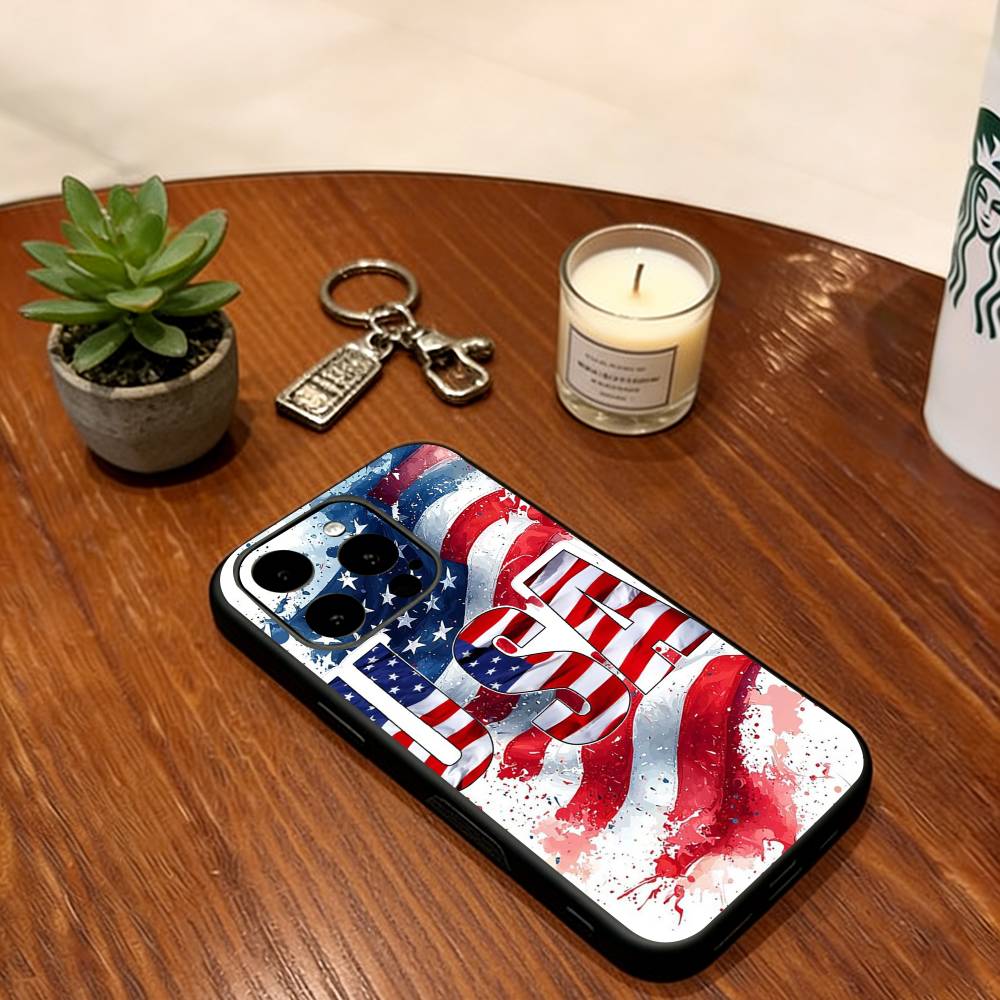 Artistic American Flag Phone Case For iPhone 17, 16,15,14,13,12,11 Plus,Pro Max, Others Soft Black Cover