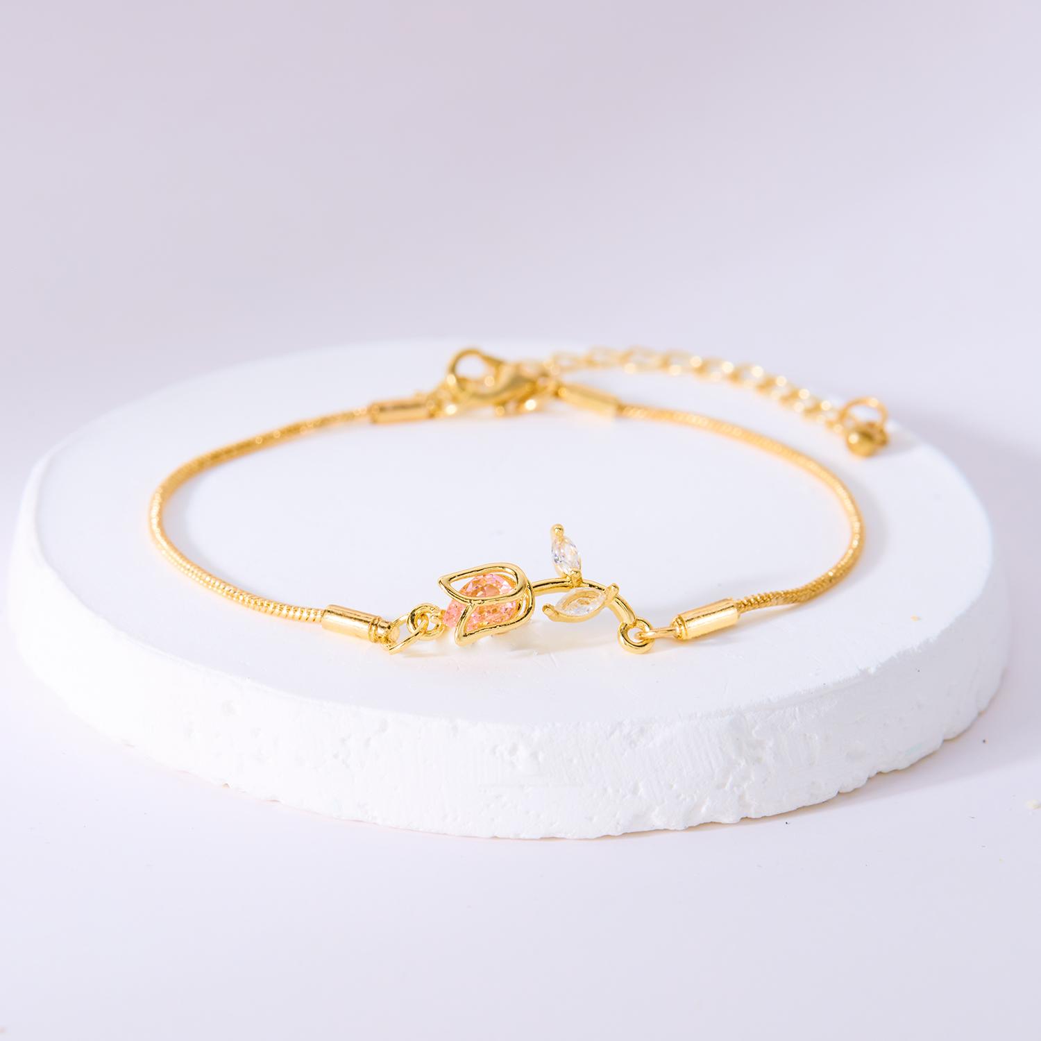 

Fashion Gold Color Crystal Zircon Flower Tulip Bracelet for Women Wedding Party Valentine s Day GiftJewelry золотой