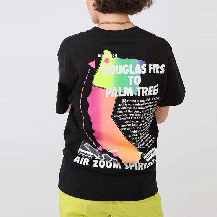 Nike Stussy Logo Graffiti Print Round Neck Short Sleeve T-Shirt Unisex Tops Black CU9256-010