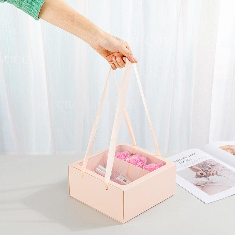

Square Transparent PVC Flower Gift Box For Wedding Party Decoration, Can Carry Rose Candy Dessert Packaging 20x20x9cm рожевий