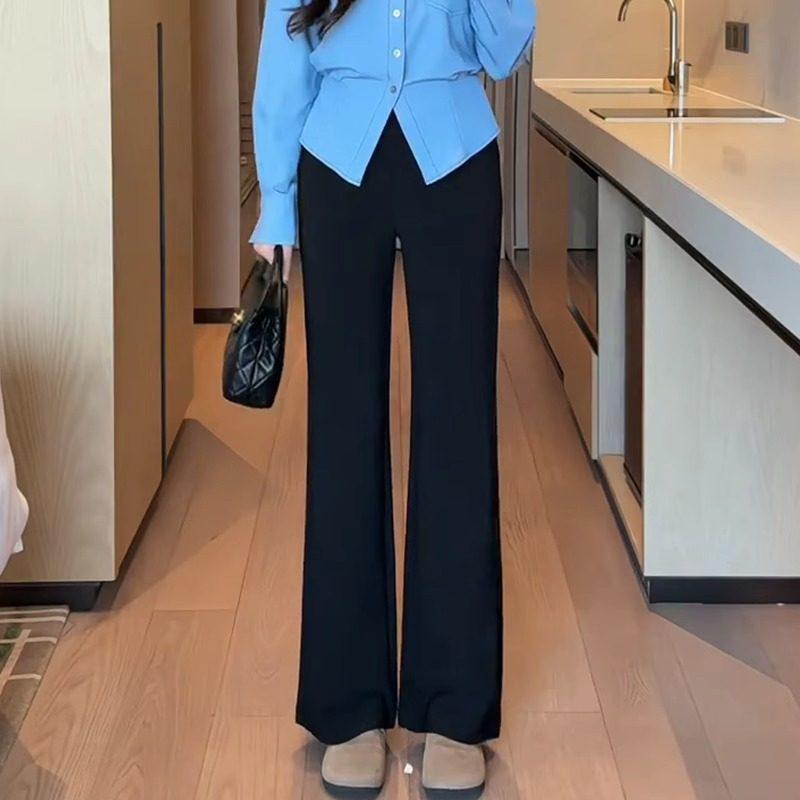 

Plus Size Black High-Waisted Flared Suit Pants for Women - Autumn Petite Elastic Slimming Design 4XL