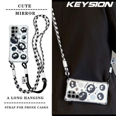 KEYSION Crossbody Strap Phone Case for Samsung S23 S24 S25 Ultra Cute Cartoon Long Lanyard Mirror Shockproof Cover for Galaxy S25 S24 S23 Ultra