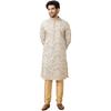 Manyavar Men's Cotton Printed Full Sleeves Knee Length Kurta Set (Beige, XL)