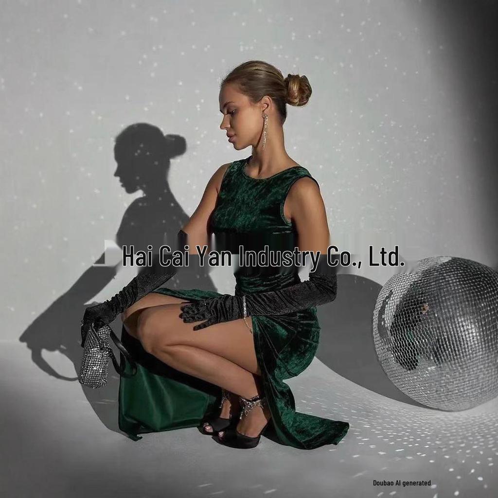 Hochwertiges Samt-Abendkleid mit Schlitz - Europäischer & Amerikanischer Stil