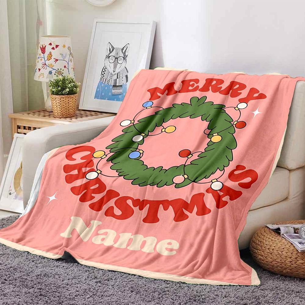 Custom Name Christmas Theme Printed Blanket - Perfect for Couch, Bed, Travel & Outdoor Use | Machine Washable, Cozy & Durable.