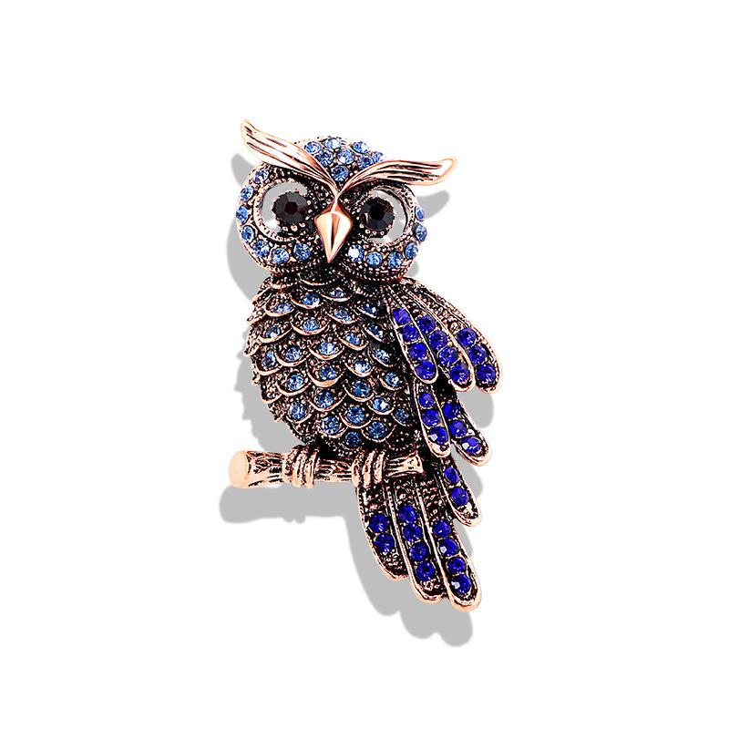 Diamond studded blue cat head eagle brooch, female brooch, clothing brooch, accessory, vintage owl brooch, high-end luxury full diamond