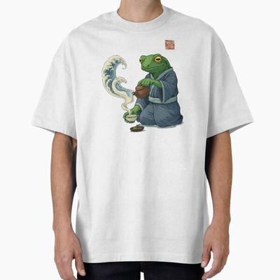 Men Casual Shirts Short Sleeves Frog Tea Master White Tees T-shirts