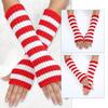 Teenagers Winter Half Finger Mitten Stripe Pattern Knit Keep Warm Lengthen Wrist