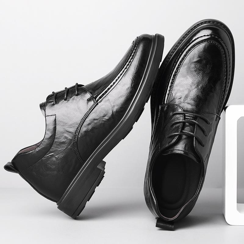 New Men Lace Up Dress Shoes Increase 8cm Cow Leather Breathable Invisible Heightening Shoes Business Casual Soft Men Derby Shoes
