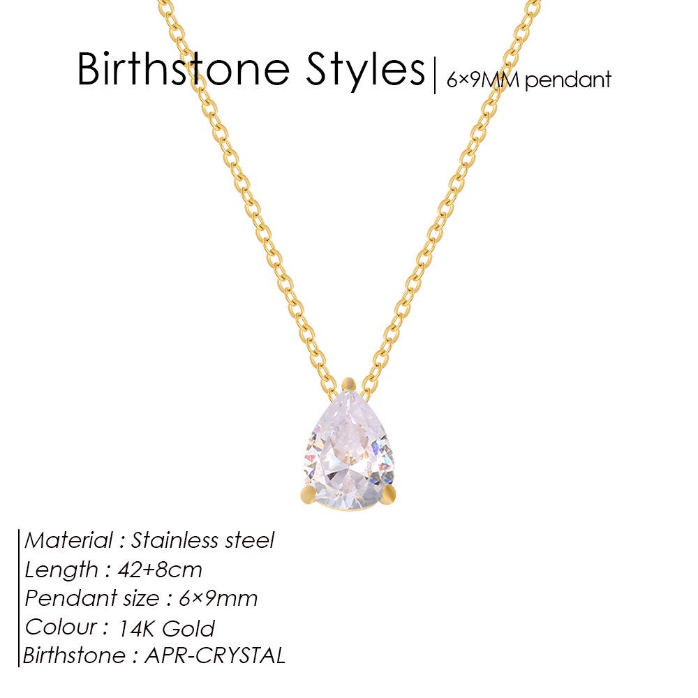 eManco Stainless Steel Water Drop Cubic Zirconia Birthstone Necklace, December Birthstone with Durable Electroplating Finish Gold