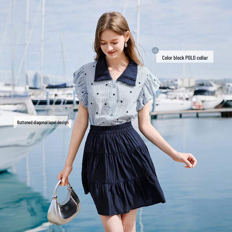 Polka Dot Shirt & Tiered Skirt Set M