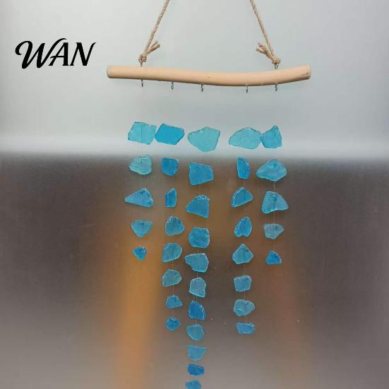 Nautical Wind Chime Sea Glass Chime, Handmade Driftwood Coastal Beach House Hanging for Home Window Decor Colorful
